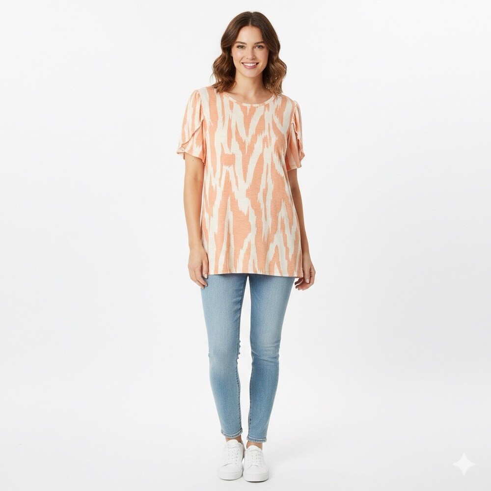 LuLaRoe Olive Tulip Sleeve Shirt Womens‎ Size Large Orange/Peach Abstract Design